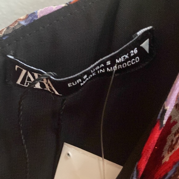 ZARA Women’s Floral Gold Metallic Stripe Draped Ruched Dress Size Small - Picture 6 of 9